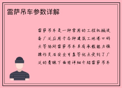 雷萨吊车参数详解
